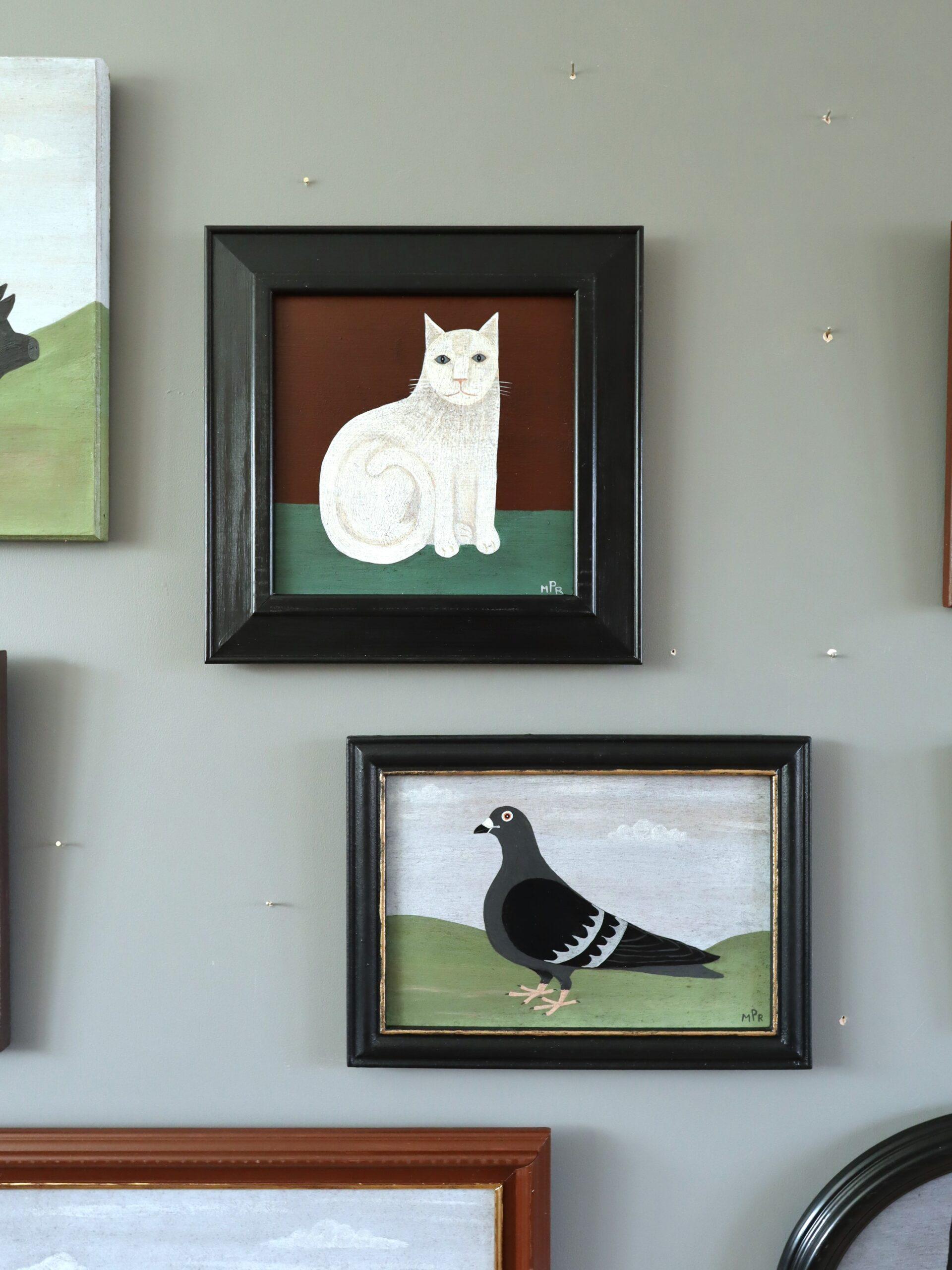 Contemporary Modernist Original Naïve Style Animal Oil Painting - White Cat For Sale 2