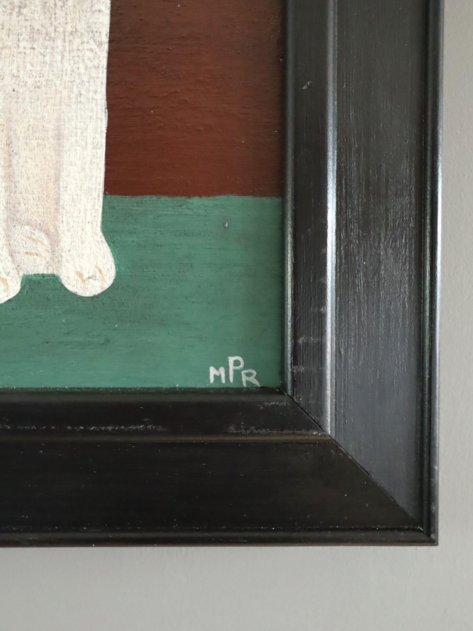 Contemporary Modernist Original Naïve Style Animal Oil Painting - White Cat For Sale 5