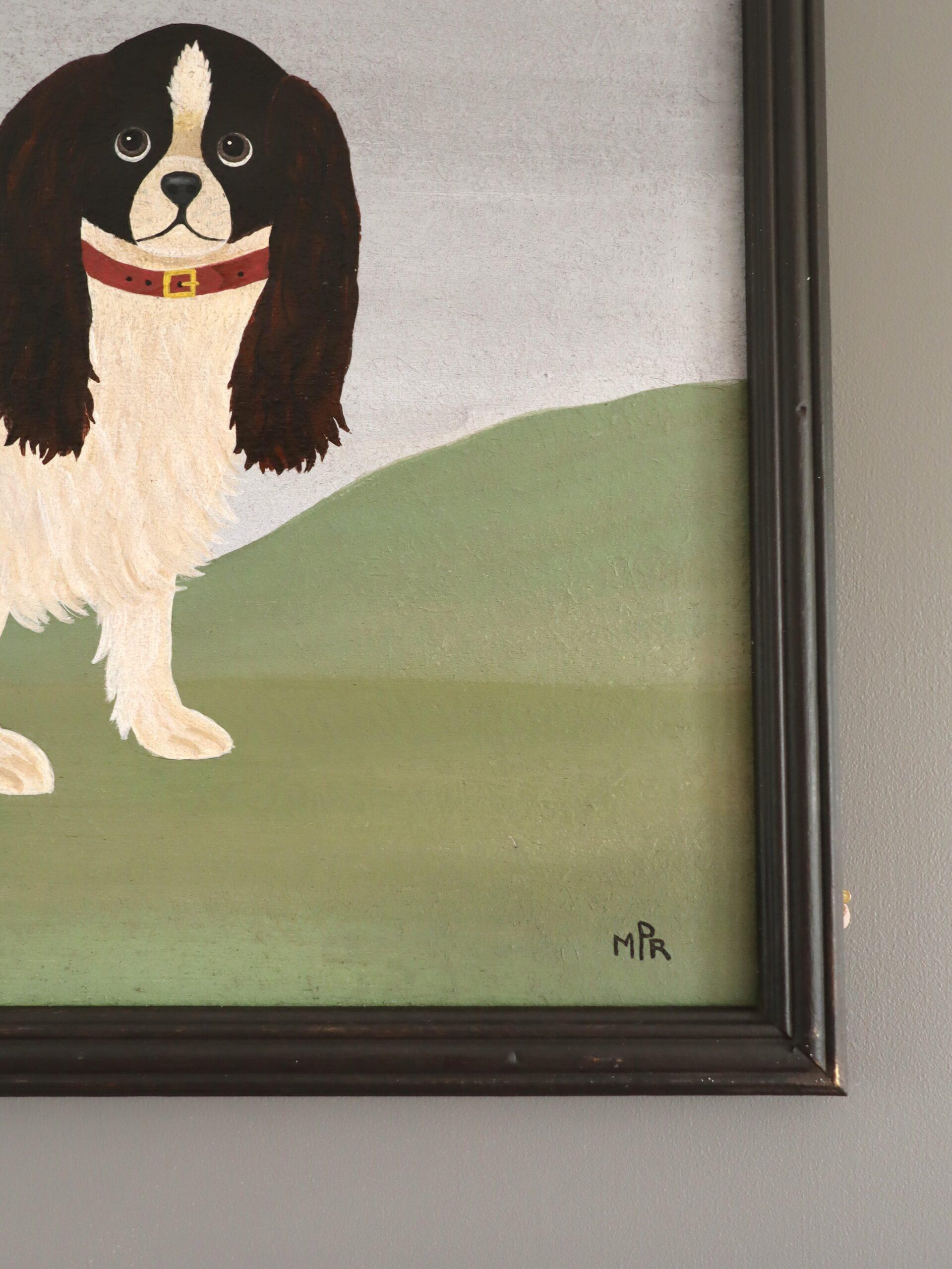 Zeitgenössische Naive Stil Tier Mini Ölgemälde - King Charles Spaniel im Angebot 3