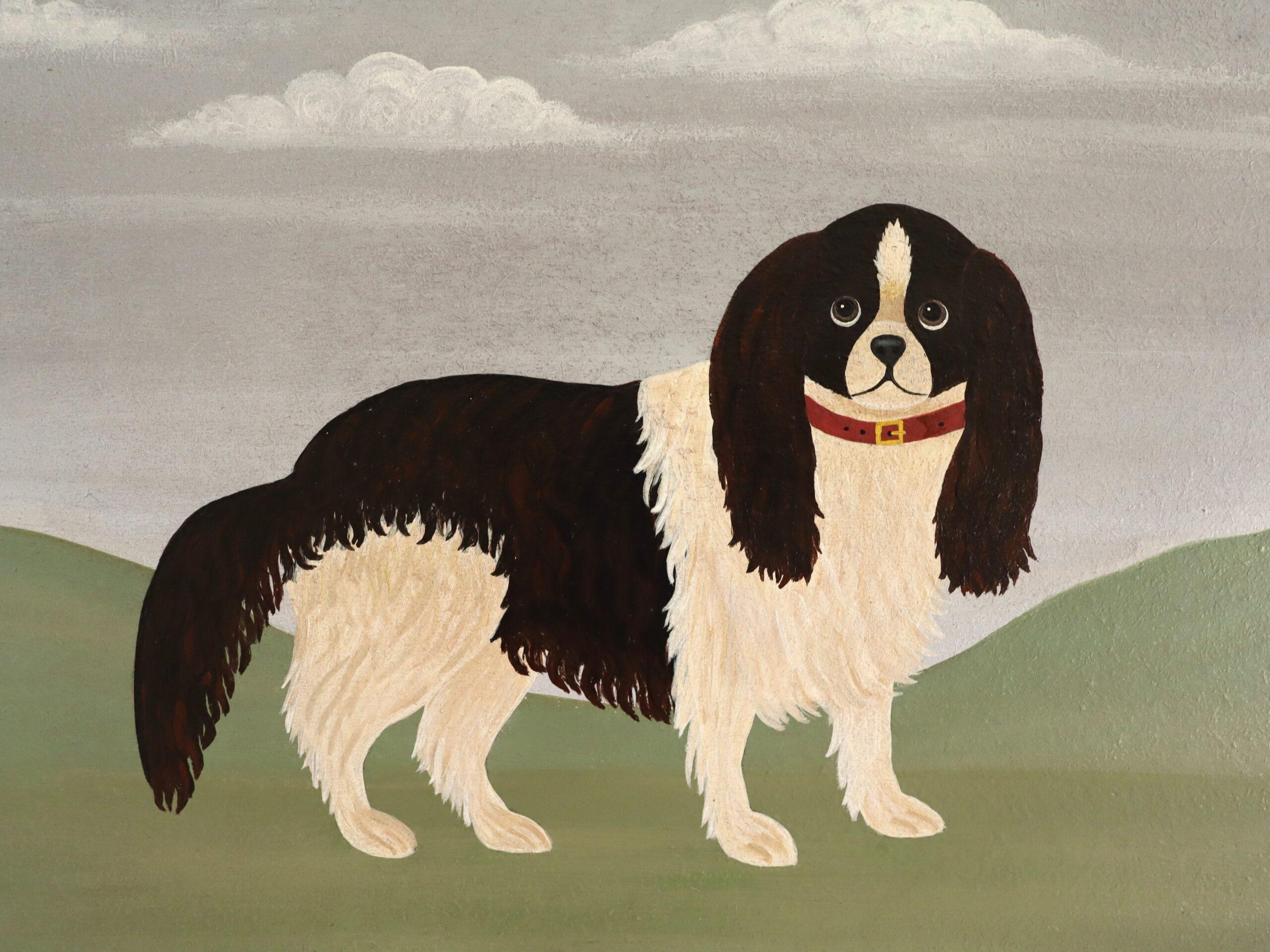 Zeitgenössische Naive Stil Tier Mini Ölgemälde - King Charles Spaniel im Angebot 4