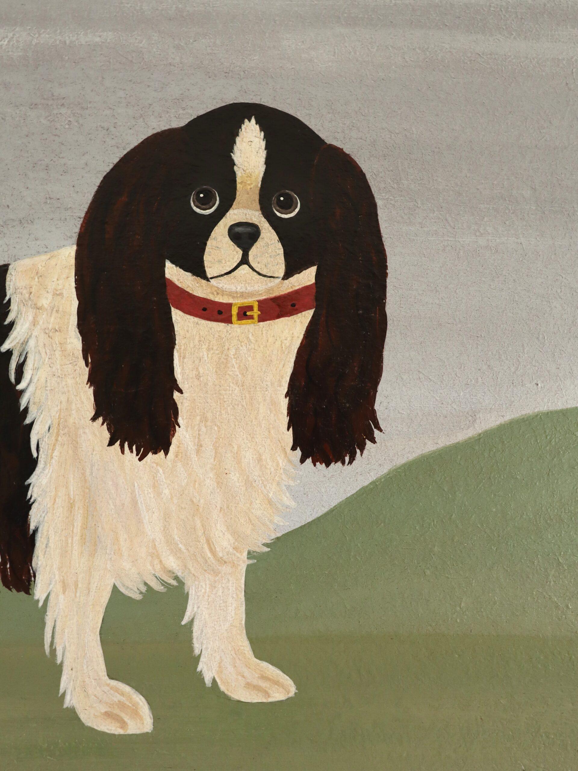 Zeitgenössische Naive Stil Tier Mini Ölgemälde - King Charles Spaniel im Angebot 5