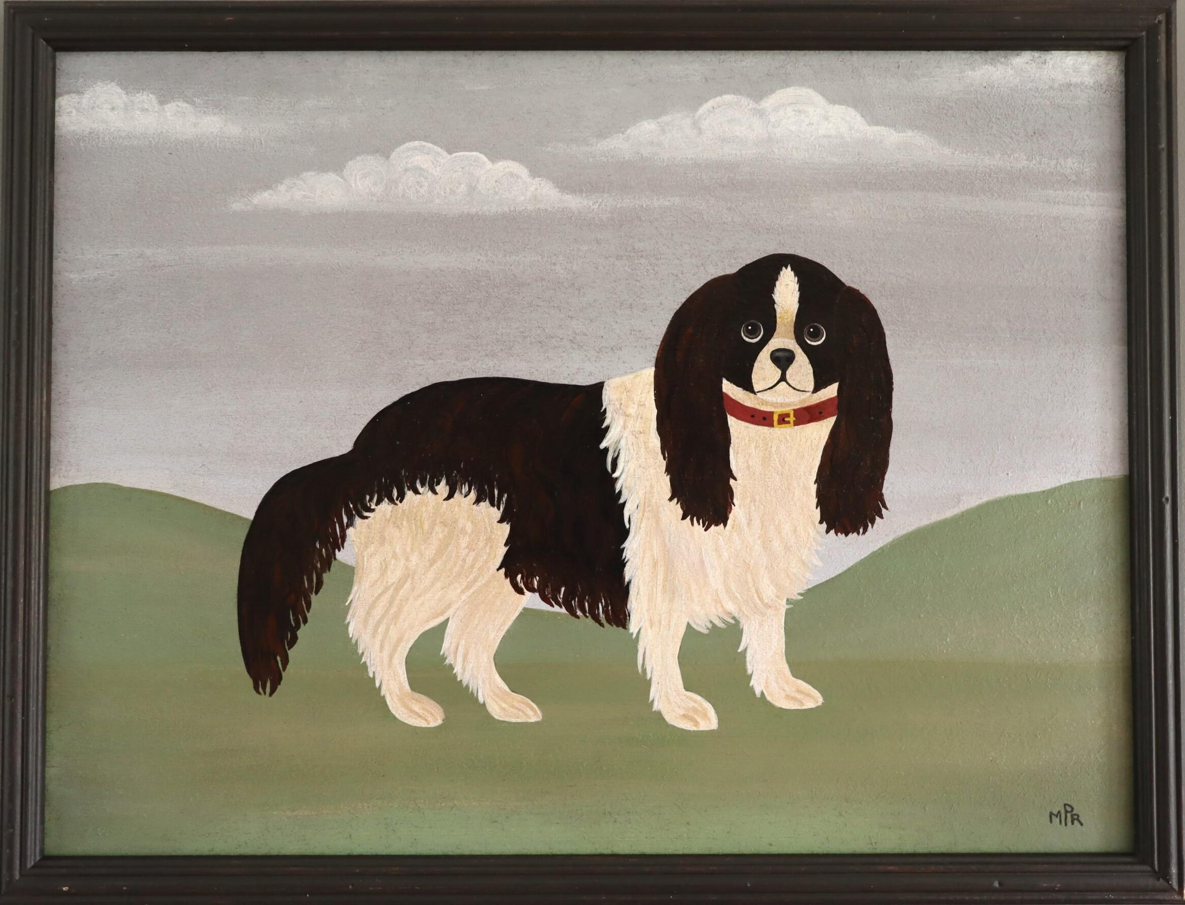 Zeitgenössische Naive Stil Tier Mini Ölgemälde - King Charles Spaniel