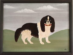 Contemporary Naïve Style Animal Mini Oil Painting - King Charles Spaniel