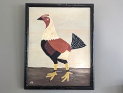 Contemporary Naïve Style Animal Oil Painting - Old English Game Fowl in Black