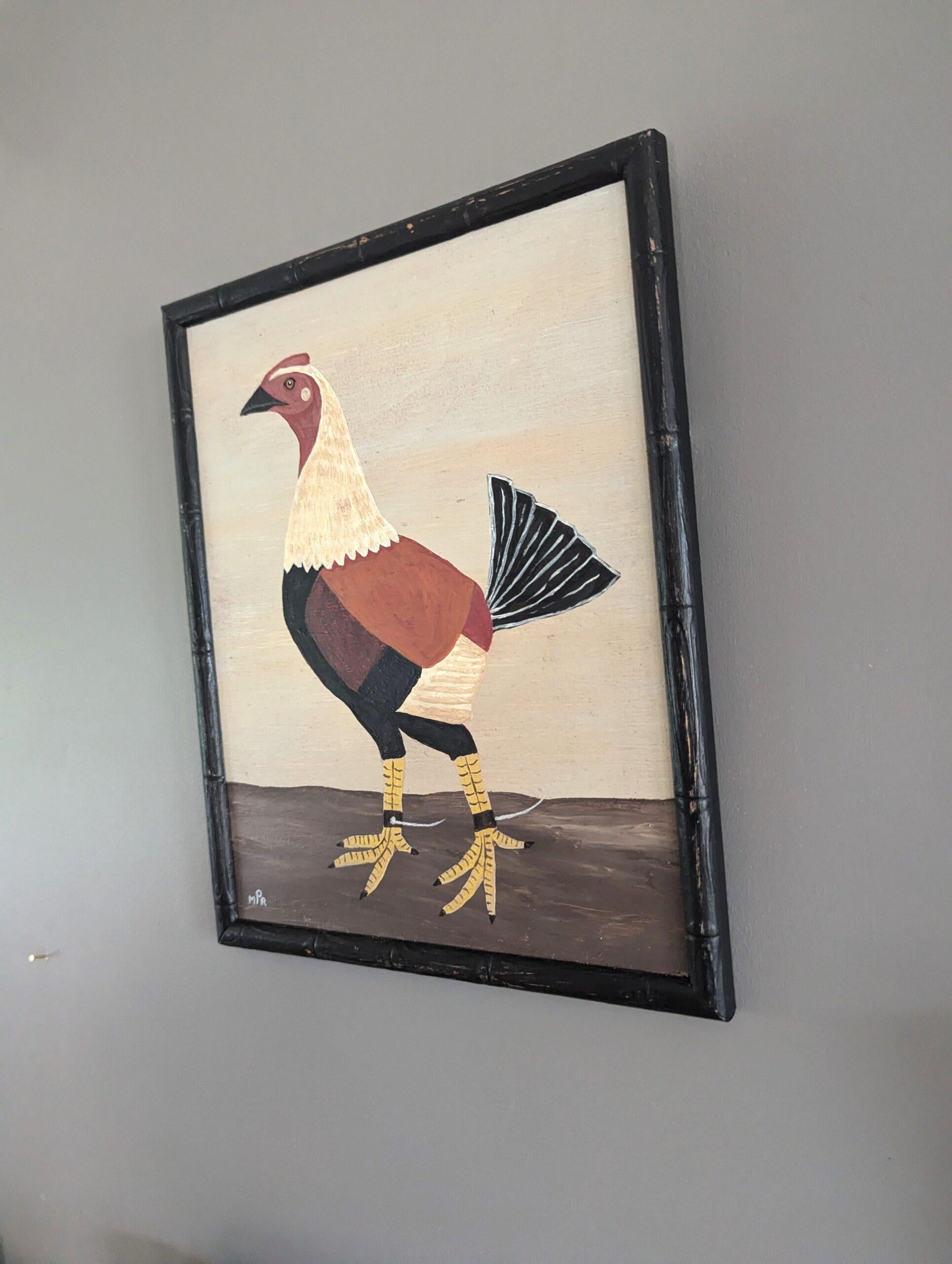 Peinture à l'huile contemporaine de style naïf sur les animaux - gibier à plumes anglais en noir en vente 1