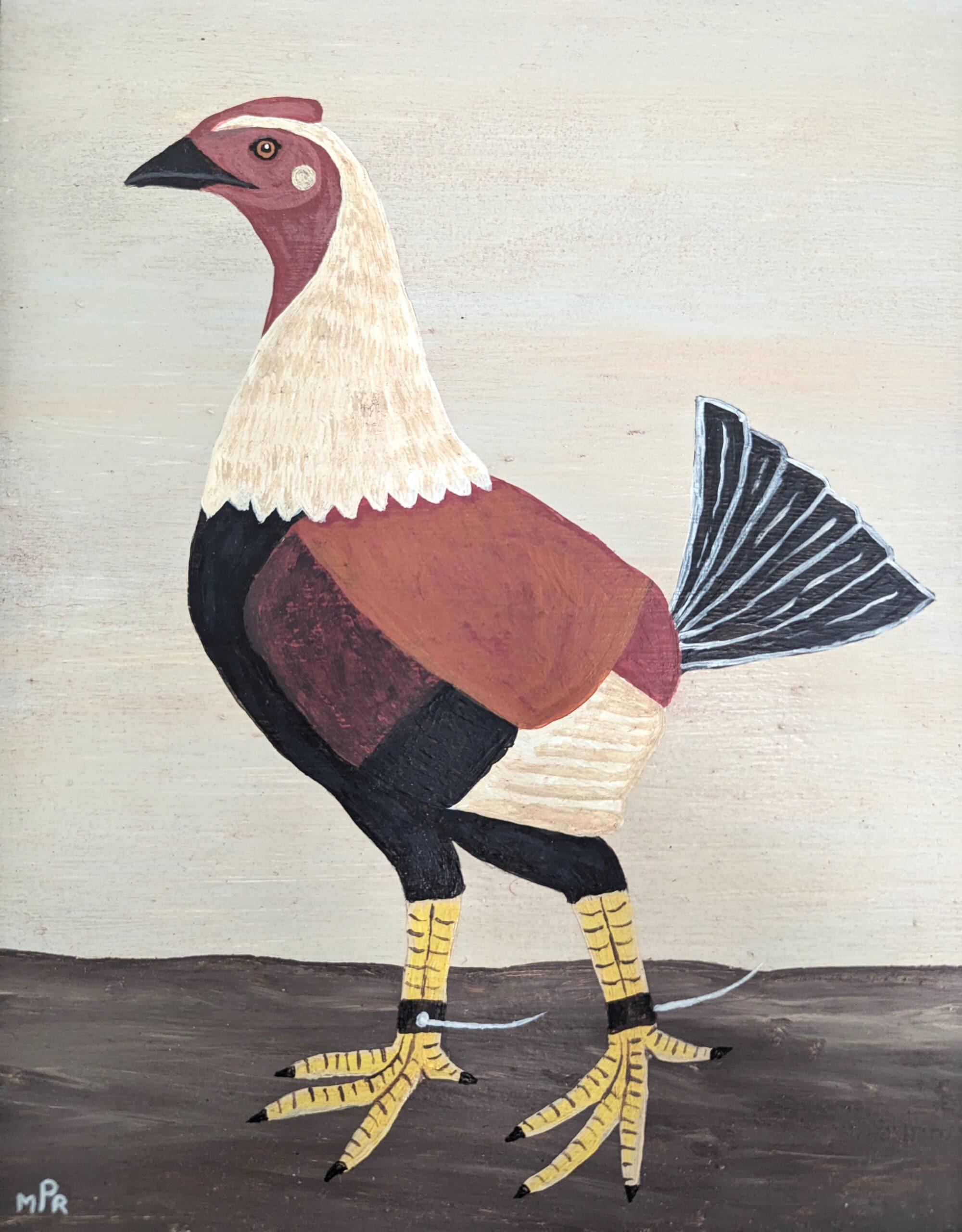 Peinture à l'huile contemporaine de style naïf sur les animaux - gibier à plumes anglais en noir en vente 3