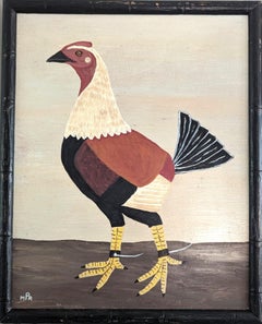 Peinture à l'huile contemporaine de style naïf sur les animaux - gibier à plumes anglais en noir