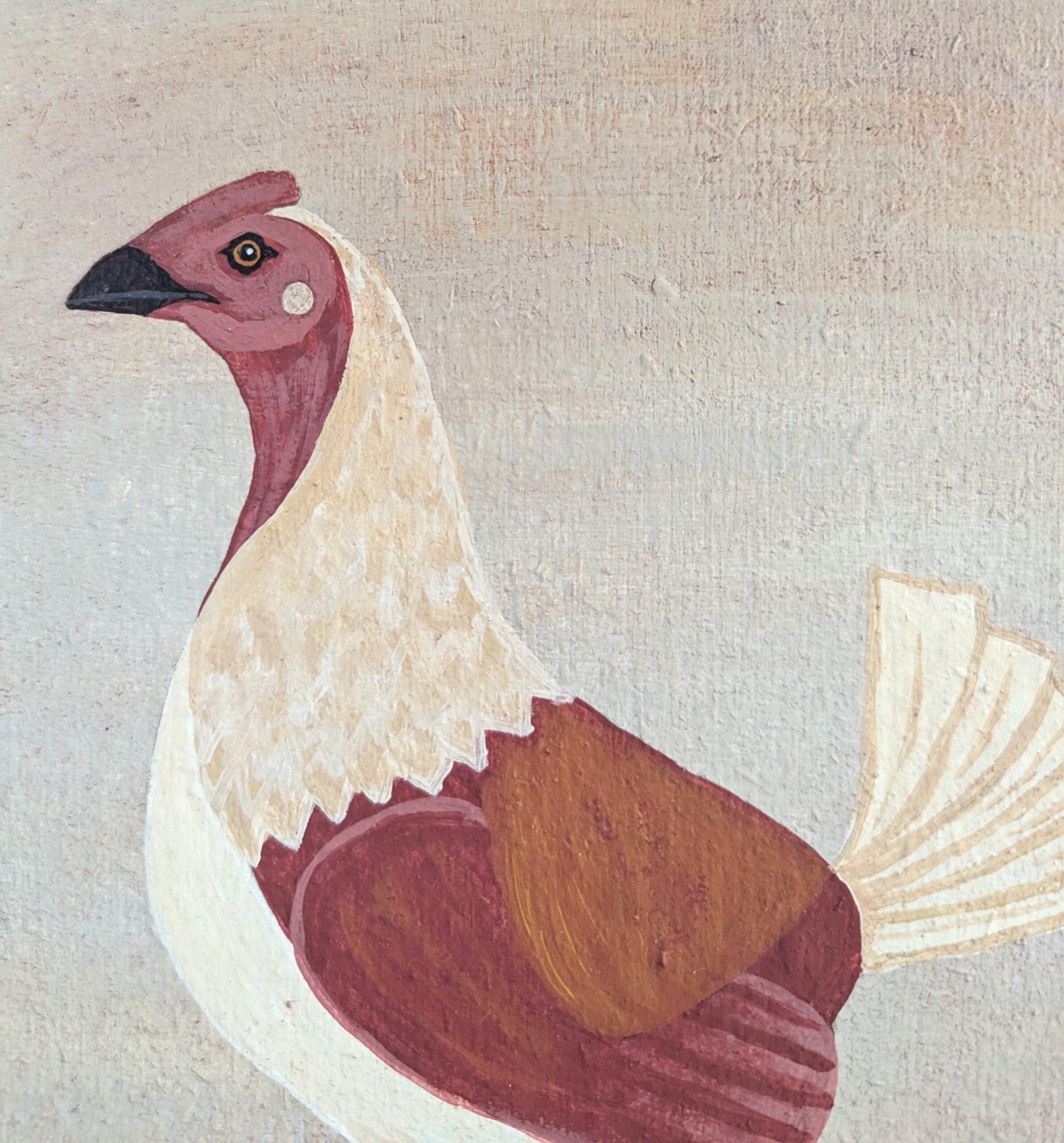 Contemporary Naïve Style Animal Oil Painting - Altes englisches Wildgeflügel in Weiß im Angebot 8