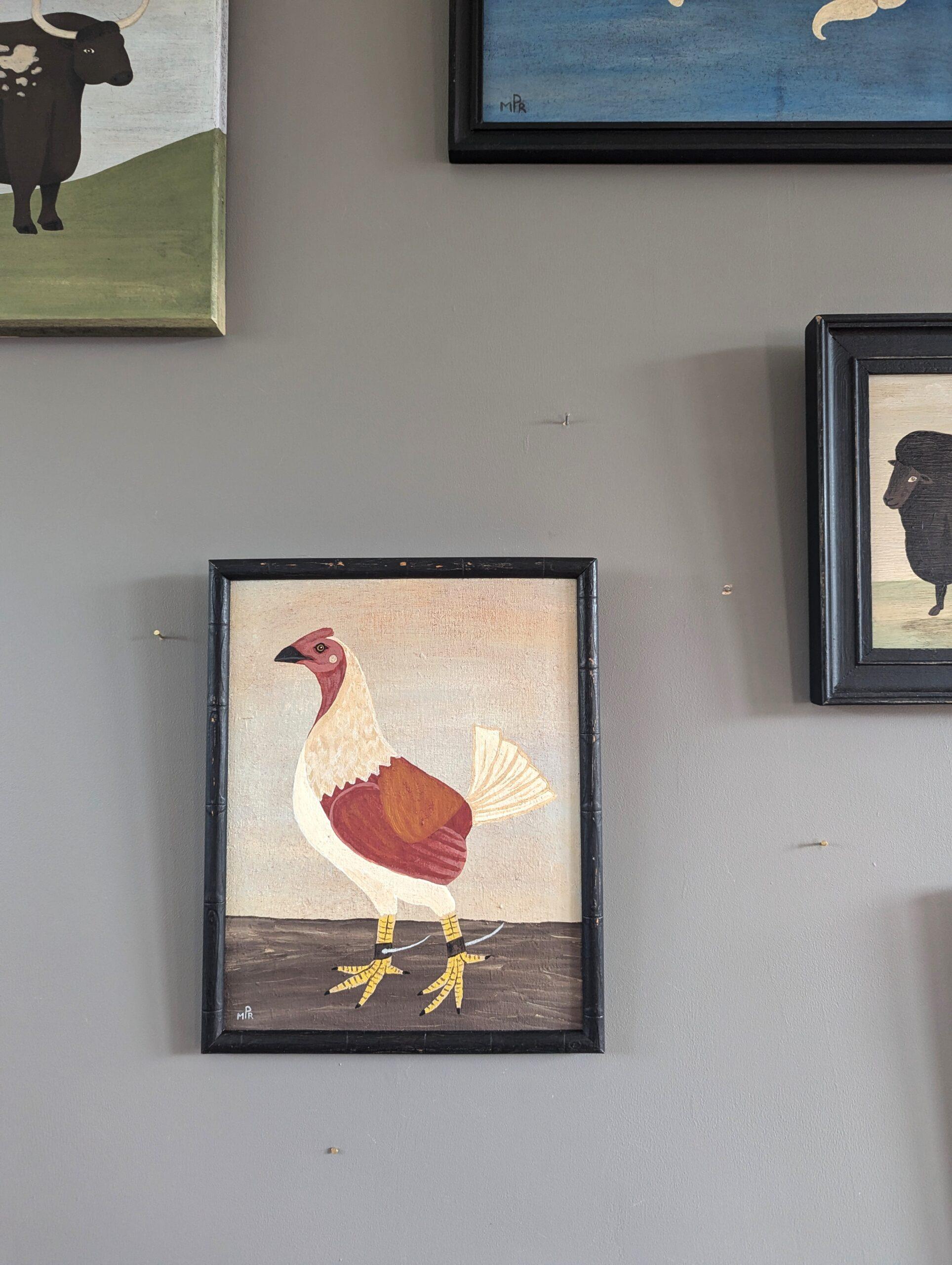 Contemporary Naïve Style Animal Oil Painting - Altes englisches Wildgeflügel in Weiß im Angebot 2