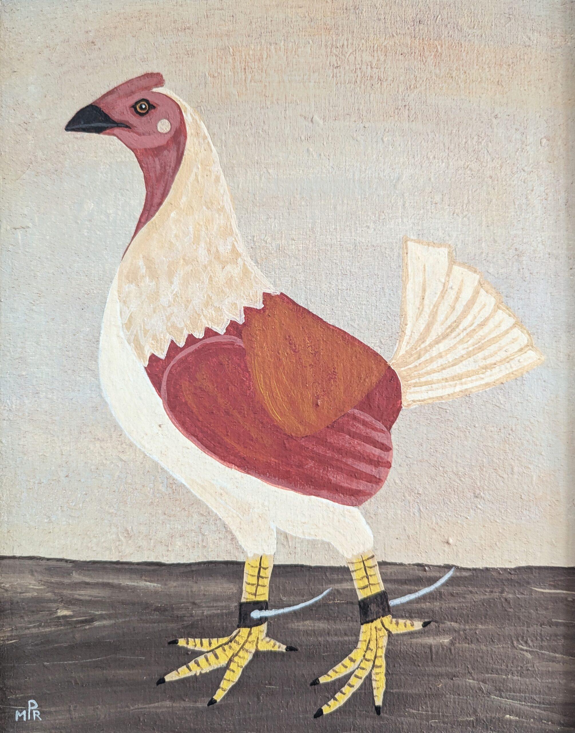 Contemporary Naïve Style Animal Oil Painting - Altes englisches Wildgeflügel in Weiß im Angebot 7