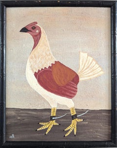 Peinture à l'huile contemporaine de style naïf sur les animaux - gibier à plumes anglais en blanc