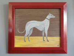 Contemporary Original British Naïve Style Animal Oil Painting - Greyhound
