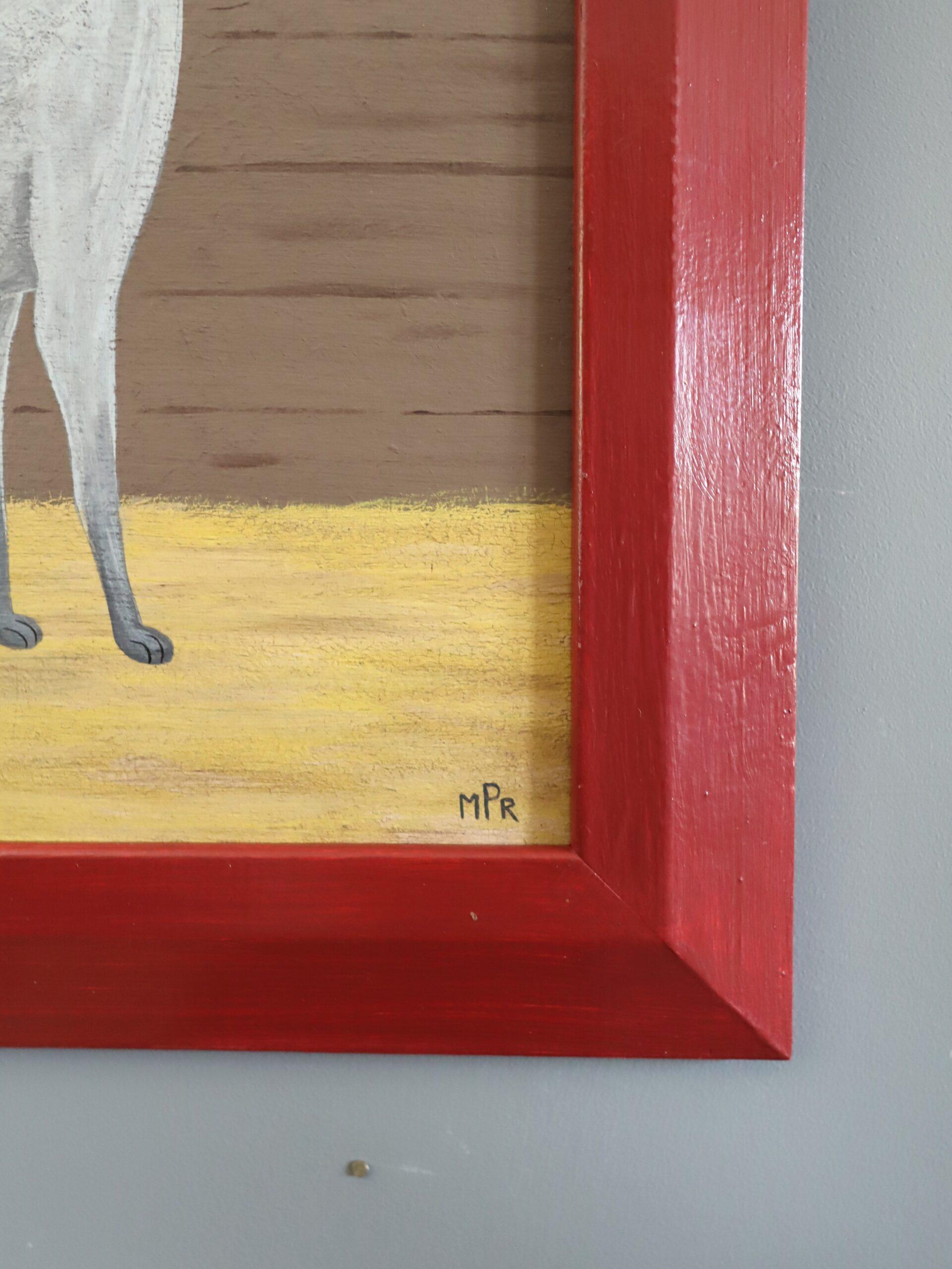 Zeitgenössische Original britische naiven Stil Tier Ölgemälde - Greyhound im Angebot 2