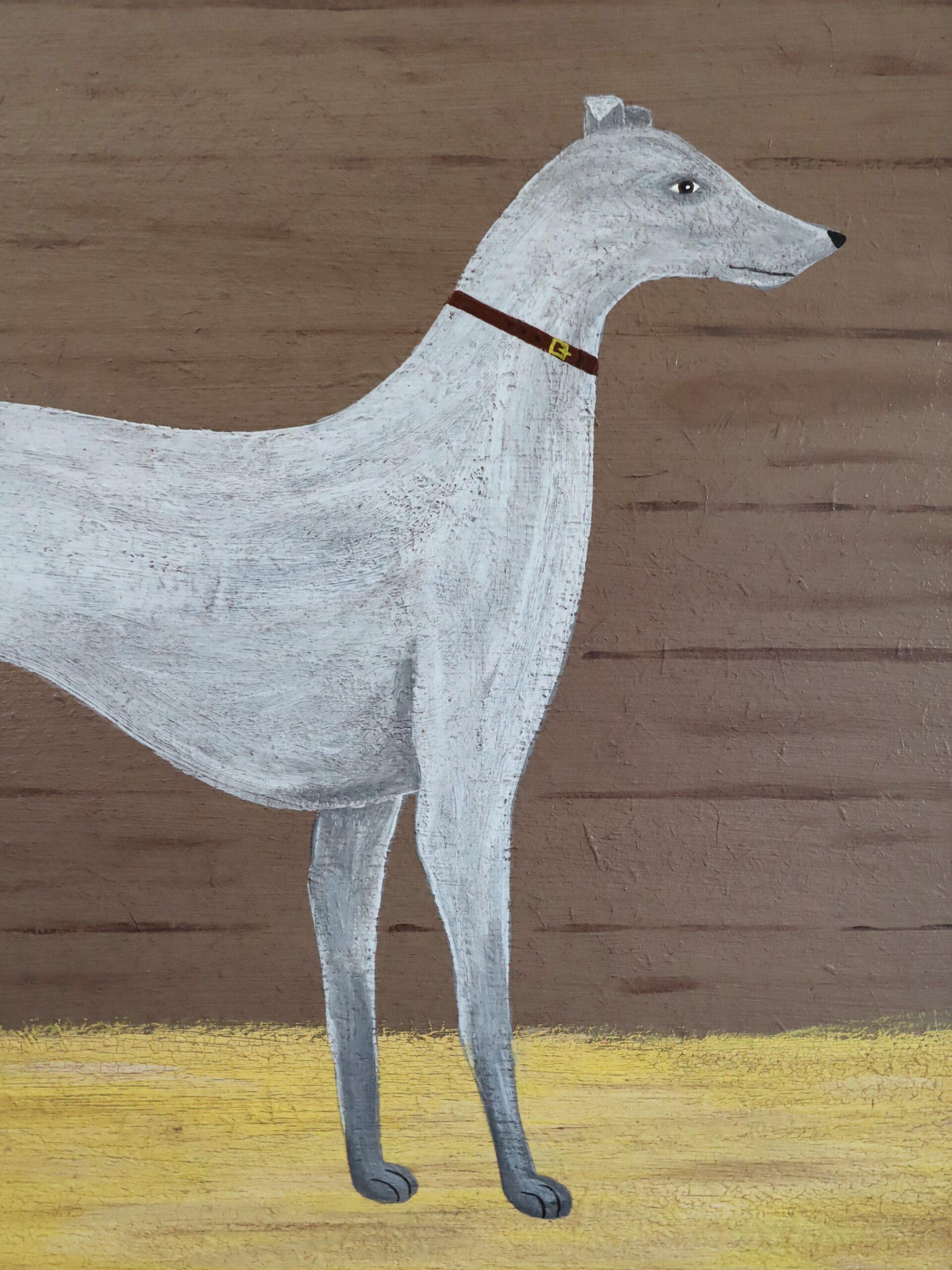 Zeitgenössische Original britische naiven Stil Tier Ölgemälde - Greyhound im Angebot 4