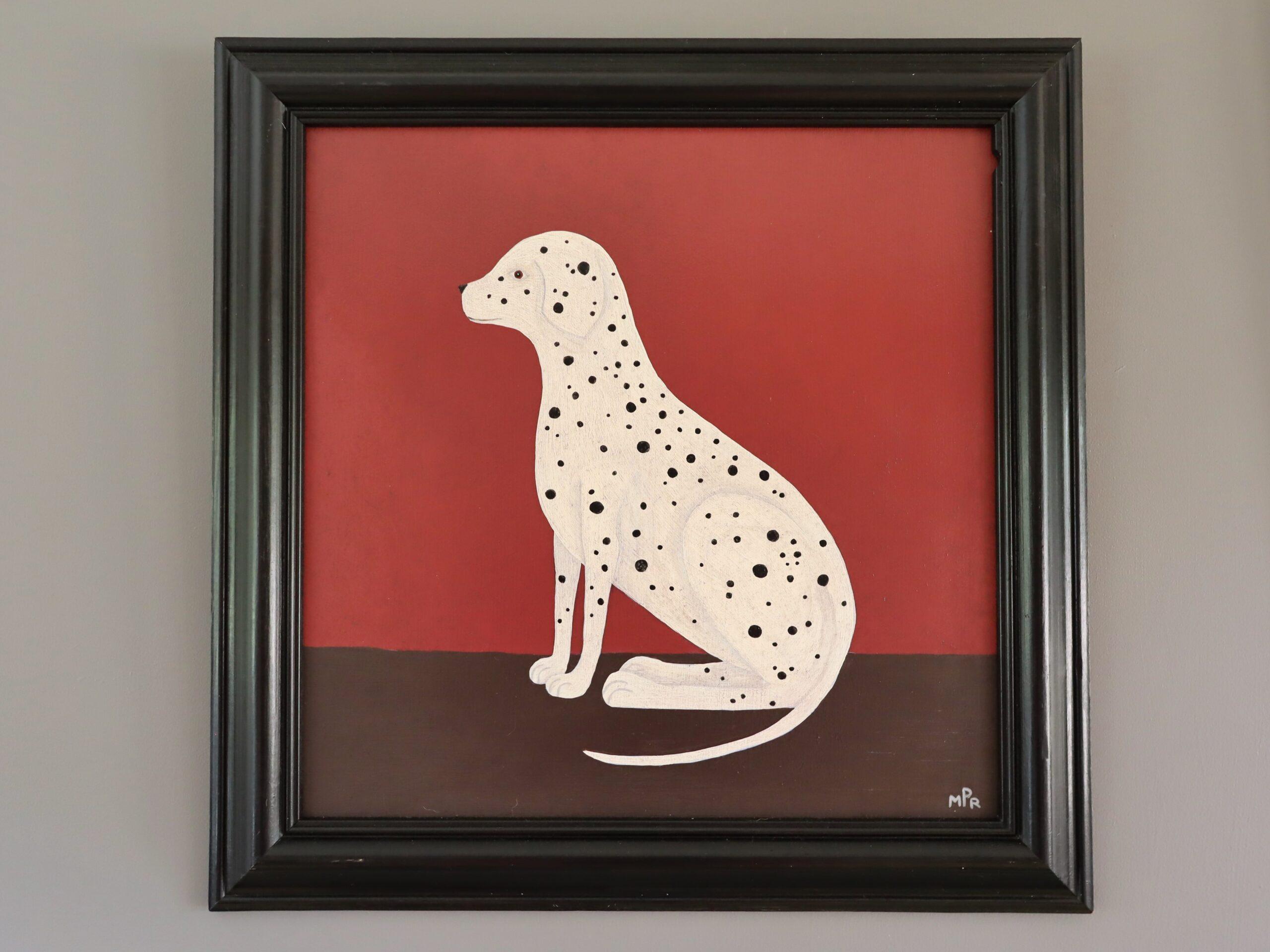 Zeitgenössische Original Minimalist Naive Stil Tier Ölgemälde - Dalmatiner – Painting von Matt Rix