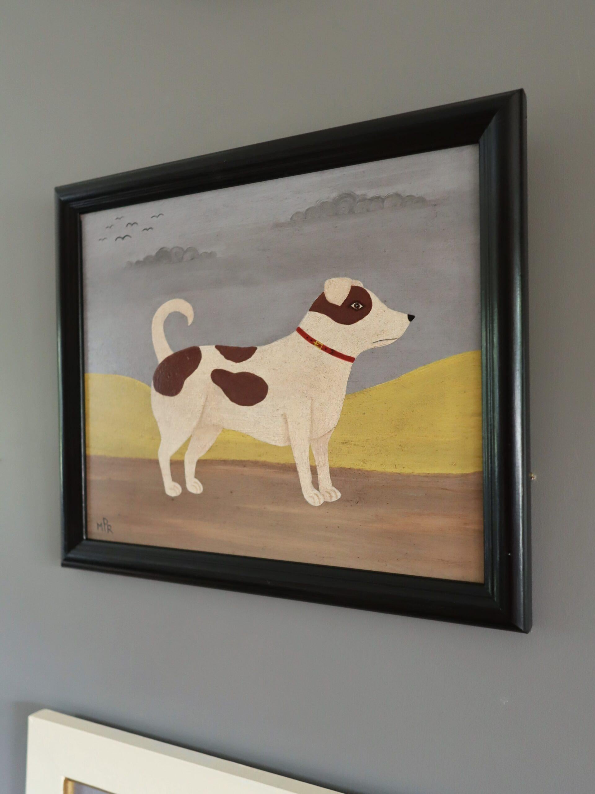 Zeitgenössische Original Naiven Stil Tier Mini Ölgemälde - Terrier im Angebot 1