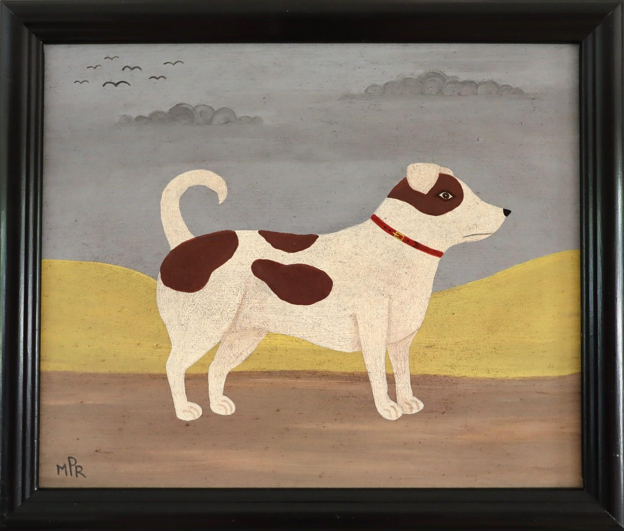 Zeitgenössische Original Naiven Stil Tier Mini Ölgemälde - Terrier