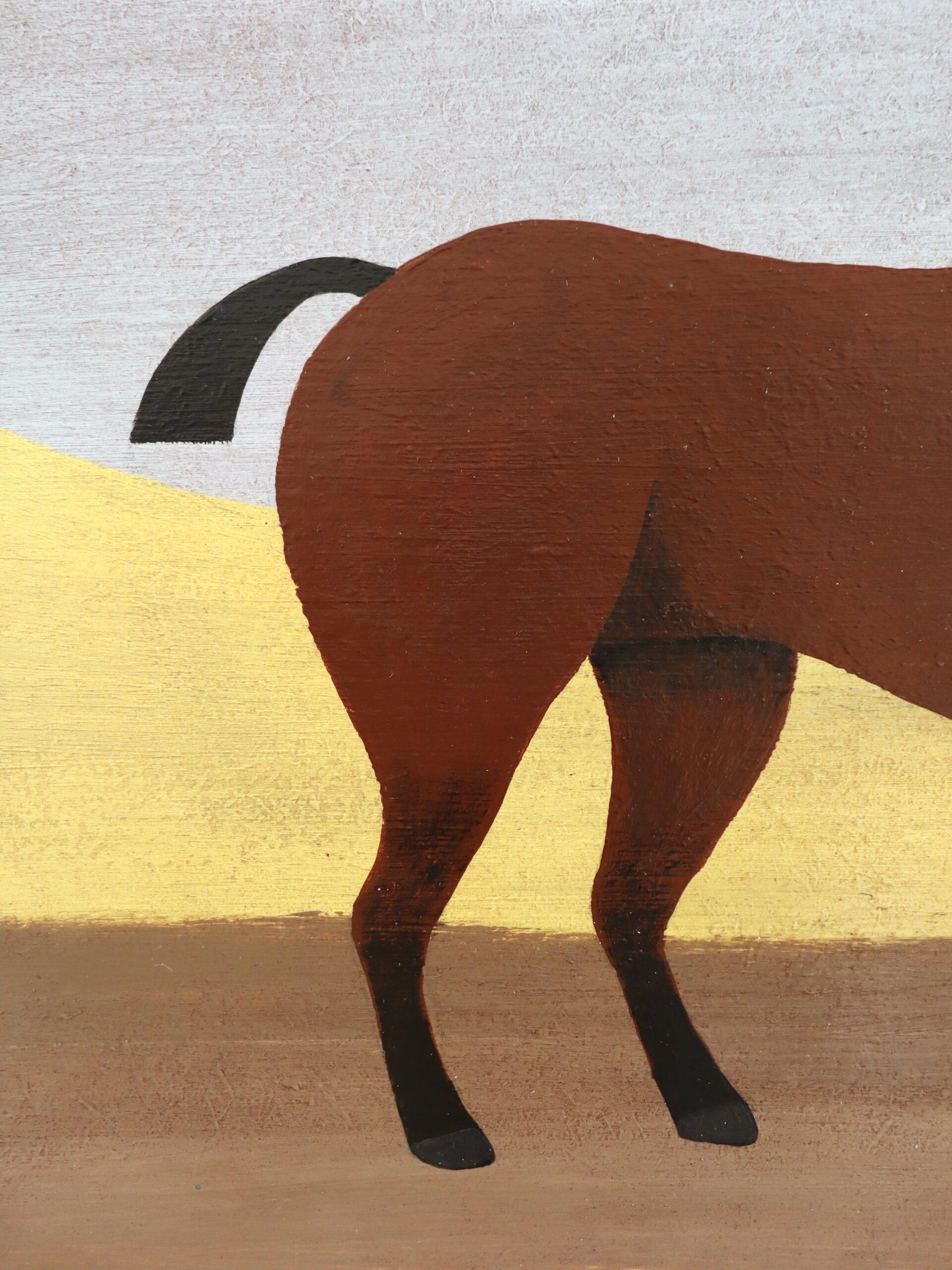 Pintura al óleo contemporánea original de estilo naïve sobre animales - Un caballo sin nombre en venta 5