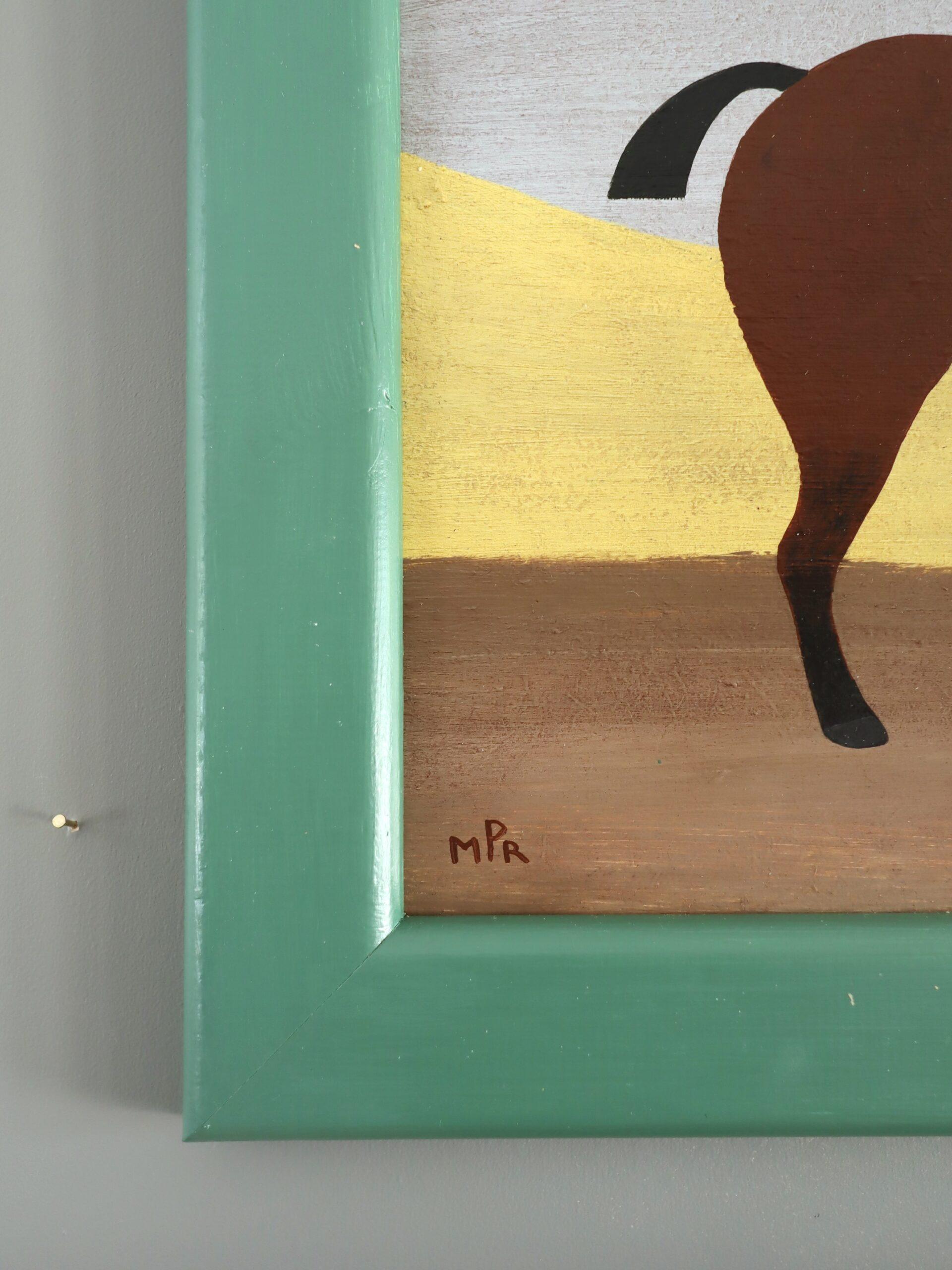 Pintura al óleo contemporánea original de estilo naïve sobre animales - Un caballo sin nombre en venta 1