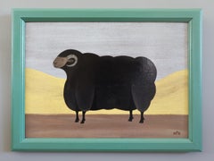 Contemporary Original Naïve Style Animal Oil Painting - Prize Black Ram