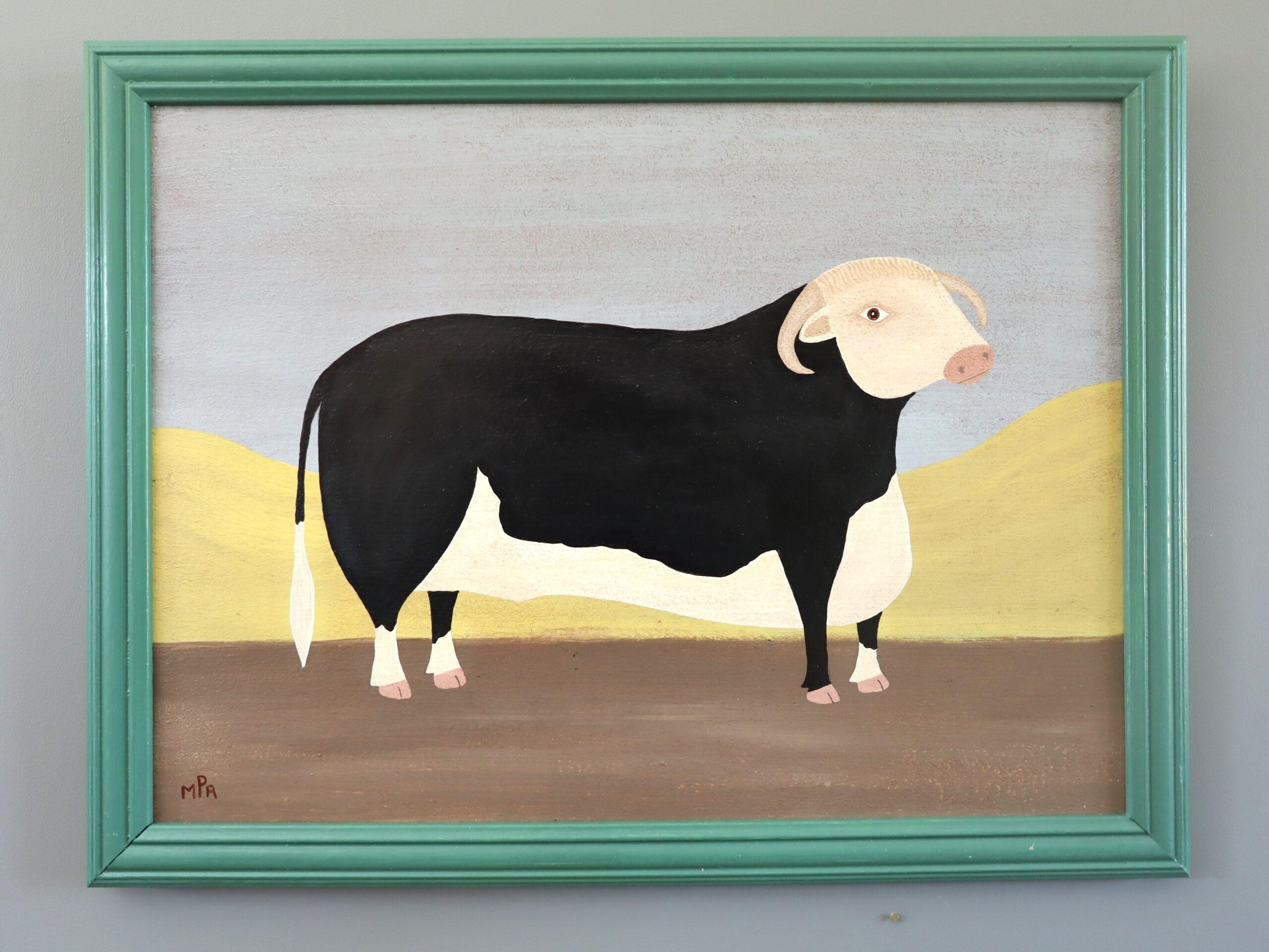Zeitgenössische Original Naïve Stil Tier Ölgemälde - Preis Hereford Bull – Painting von Matt Rix