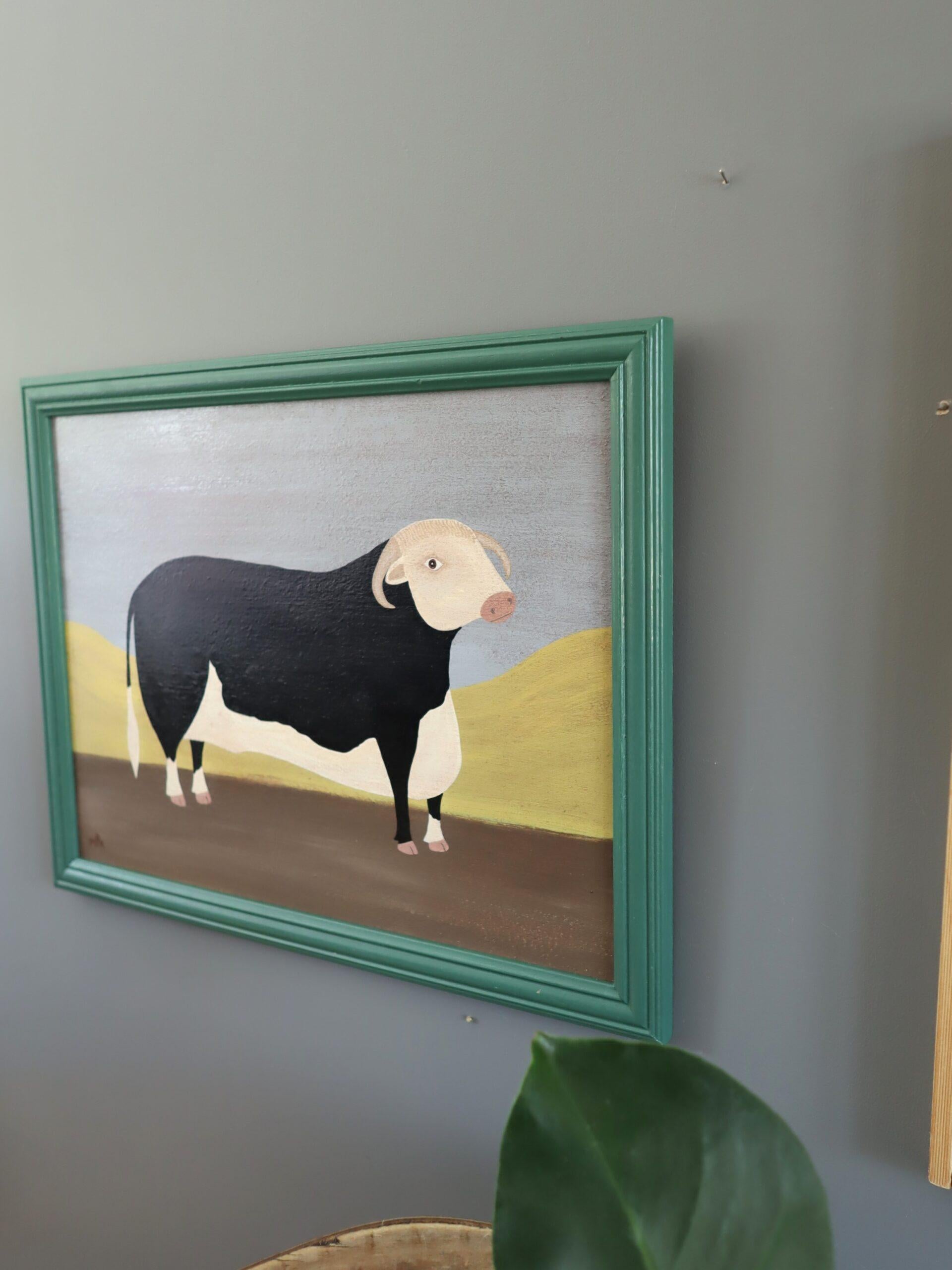 Zeitgenössische Original Naïve Stil Tier Ölgemälde - Preis Hereford Bull im Angebot 1
