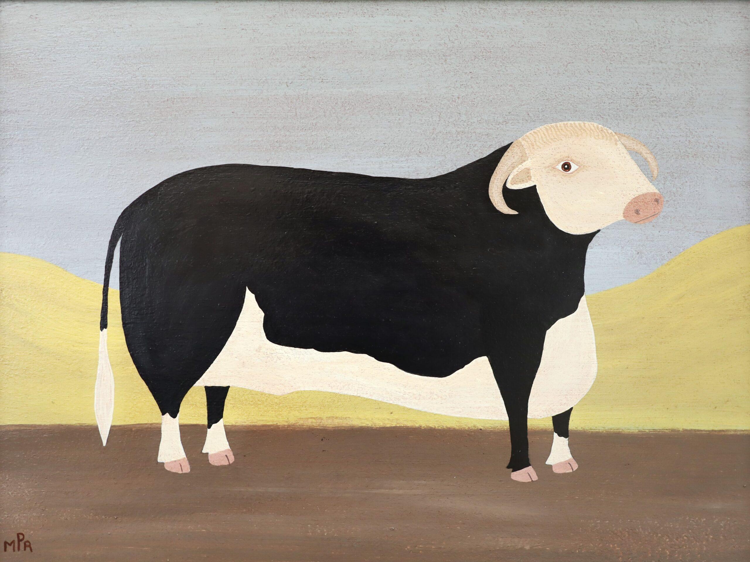 Zeitgenössische Original Naïve Stil Tier Ölgemälde - Preis Hereford Bull im Angebot 4