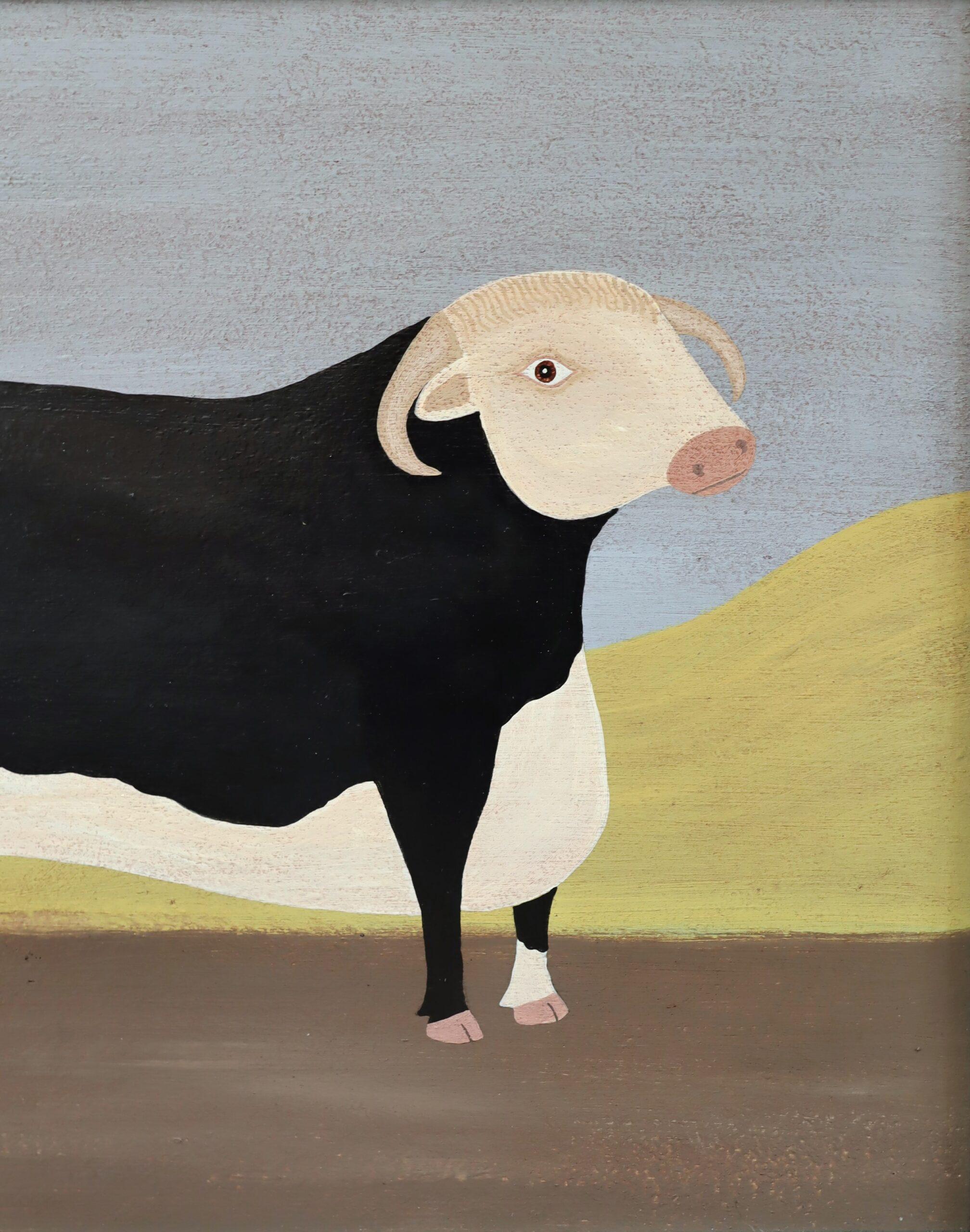 Zeitgenössische Original Naïve Stil Tier Ölgemälde - Preis Hereford Bull im Angebot 5