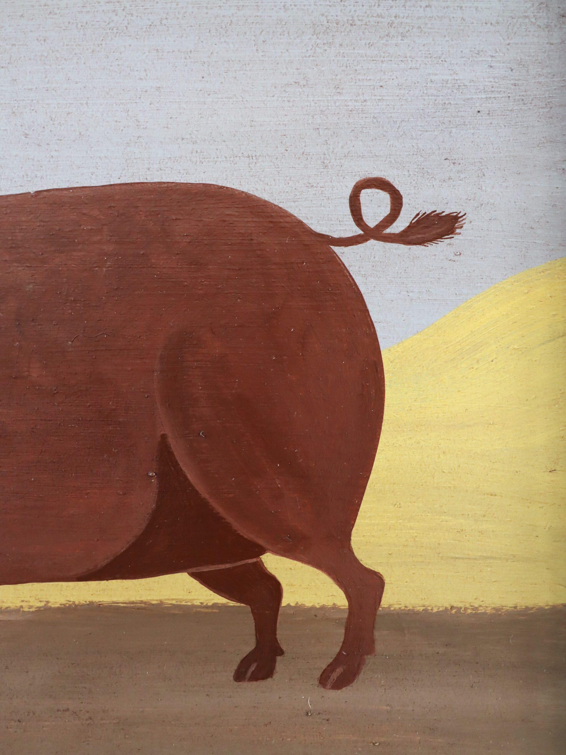 Peinture à l'huile contemporaine originale de style naïf sur les animaux - Prix Tamworth Pig en vente 5