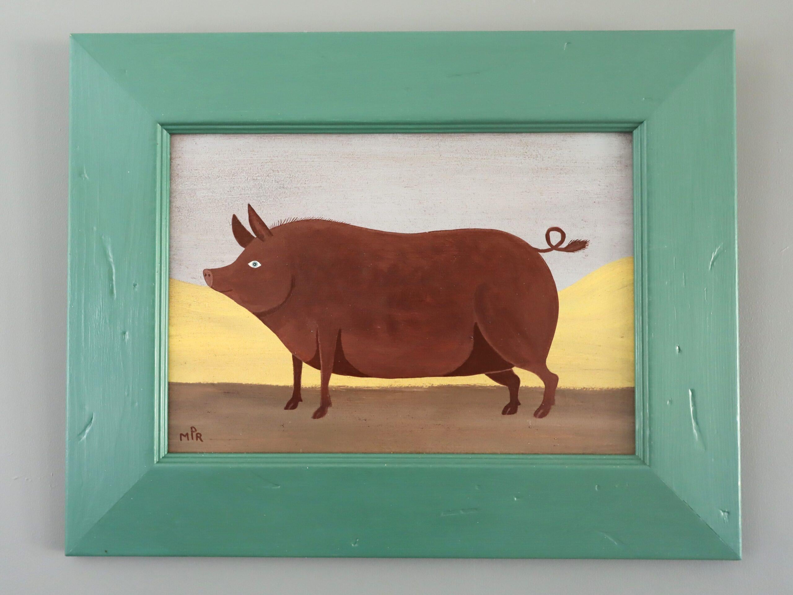 Peinture à l'huile contemporaine originale de style naïf sur les animaux - Prix Tamworth Pig - Painting de Matt Rix