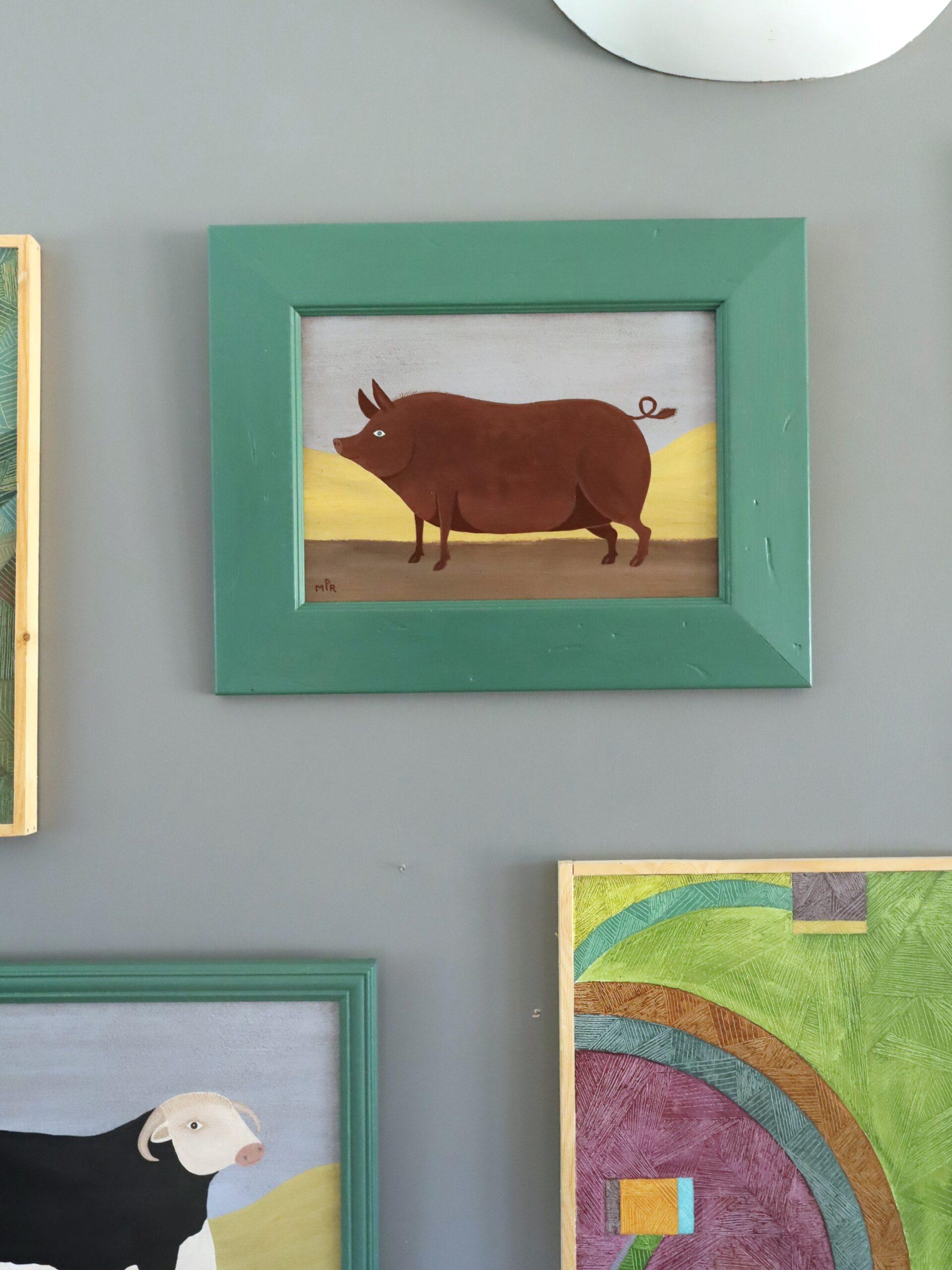 Peinture à l'huile contemporaine originale de style naïf sur les animaux - Prix Tamworth Pig - Contemporain Painting par Matt Rix