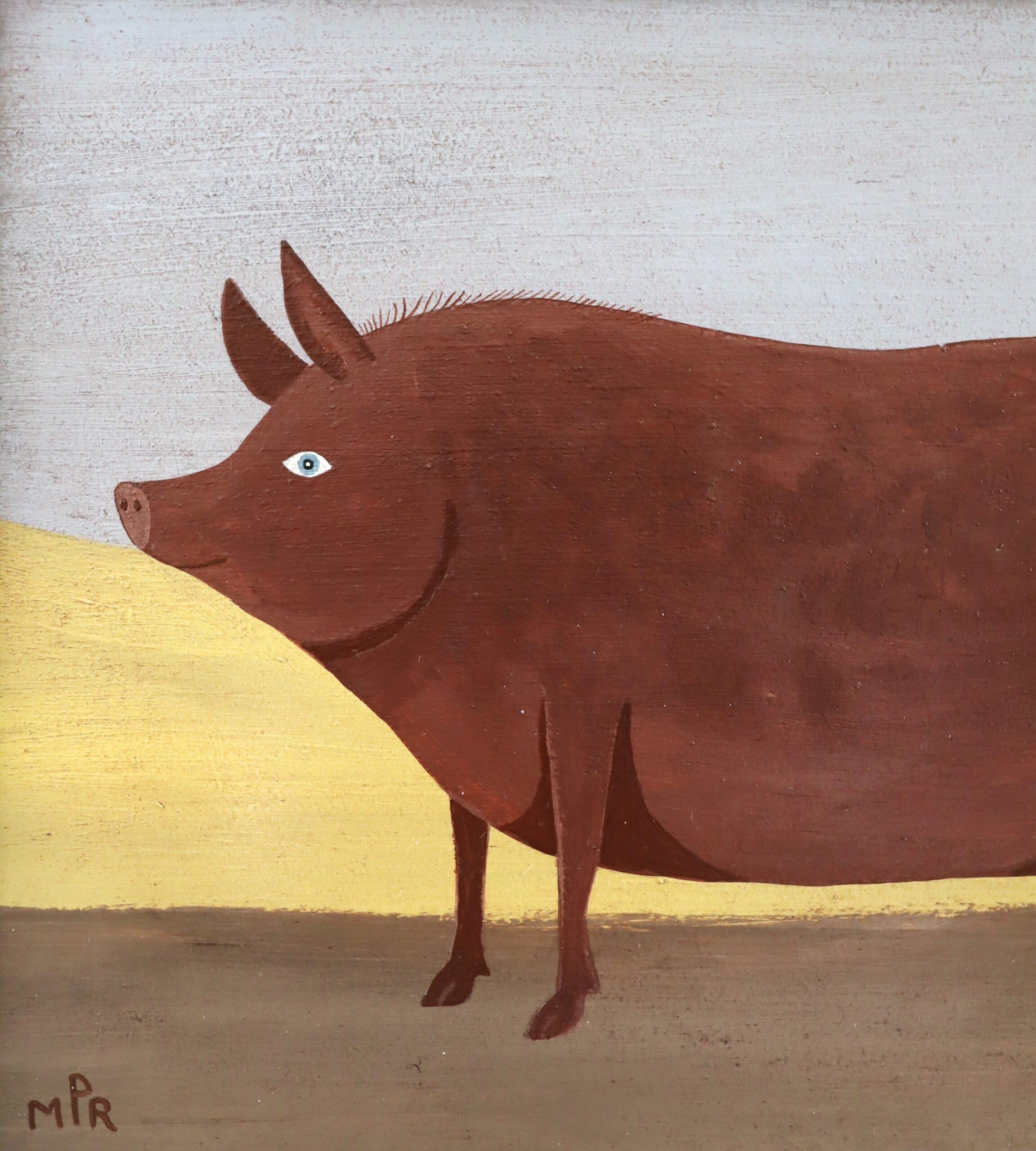 Peinture à l'huile contemporaine originale de style naïf sur les animaux - Prix Tamworth Pig en vente 4