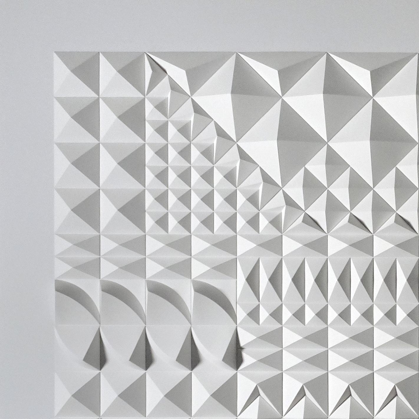 As a paper engineer, Matt Shlian's work is rooted in print media, book arts and commercial design. Beginning with an initial fold, a single action causes a transfer of energy to subsequent folds, which ultimately manifest in drawing and three