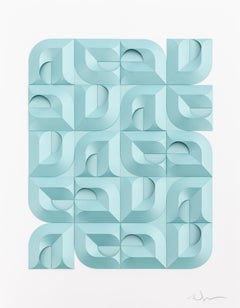 "S&S&S&S 26 in Iridescent Aquamarine", Folded Archival Paper, Abstract Patterns
