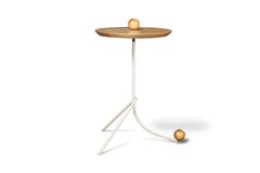 "Matt" Side Table in Freijó Wood and Carbon Steel Beige