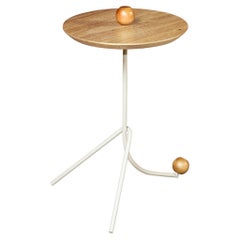 Mesa Auxiliar "Matt" de Madera de Freijó y Acero al Carbono Beige