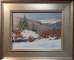 Antique   Winter Landscape Oil Painting by Matt Read Smith Colorado Winter Morning