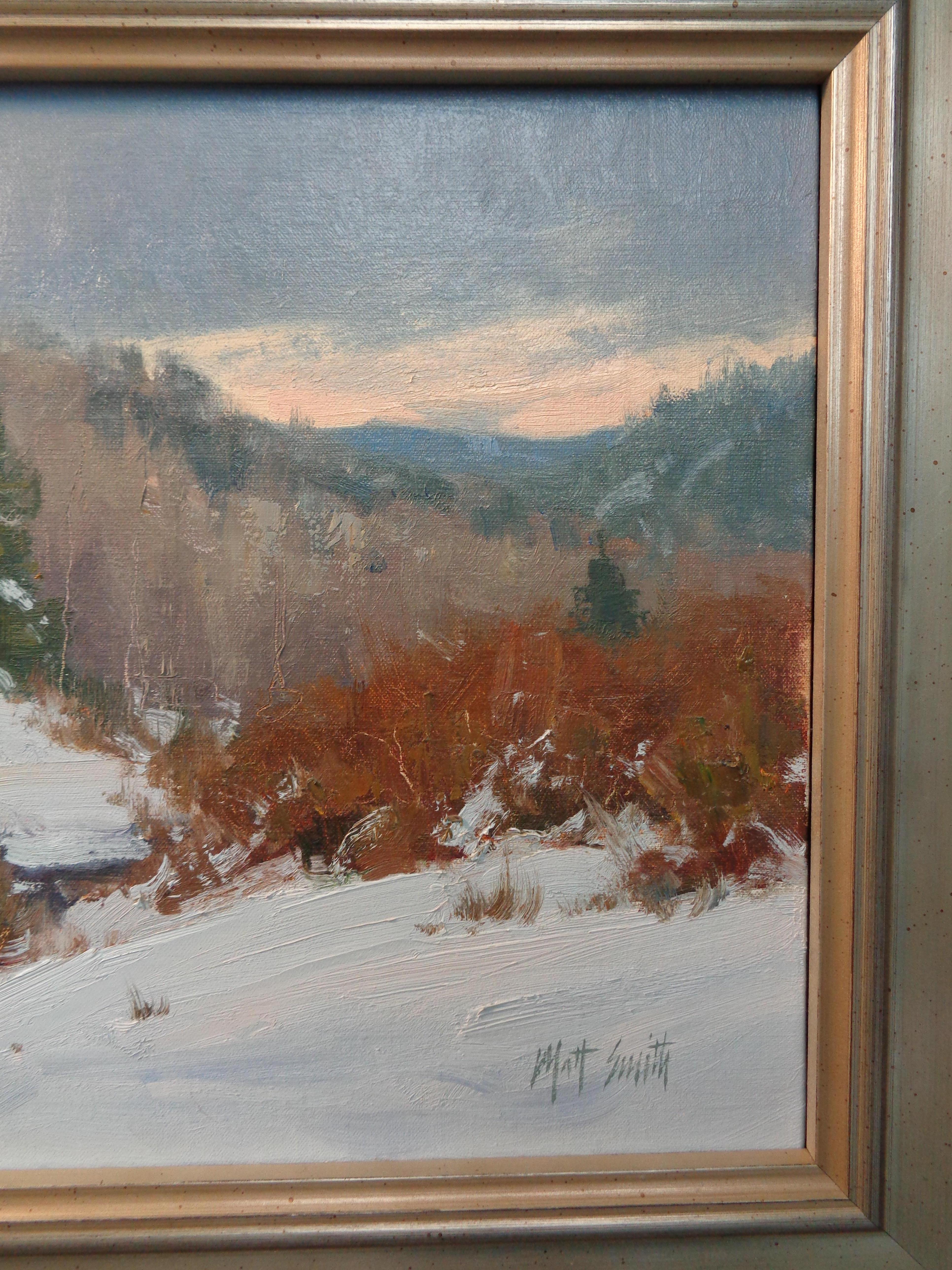 Colorado Winter Morning
oil/canvas laid down to board
image 12 x 15.75 unframed
Bio
Matt Smith was born in Kansas City, Missouri in 1960.  At an early age he moved to Arizona where he developed his life long connection to the Sonoran Desert and the