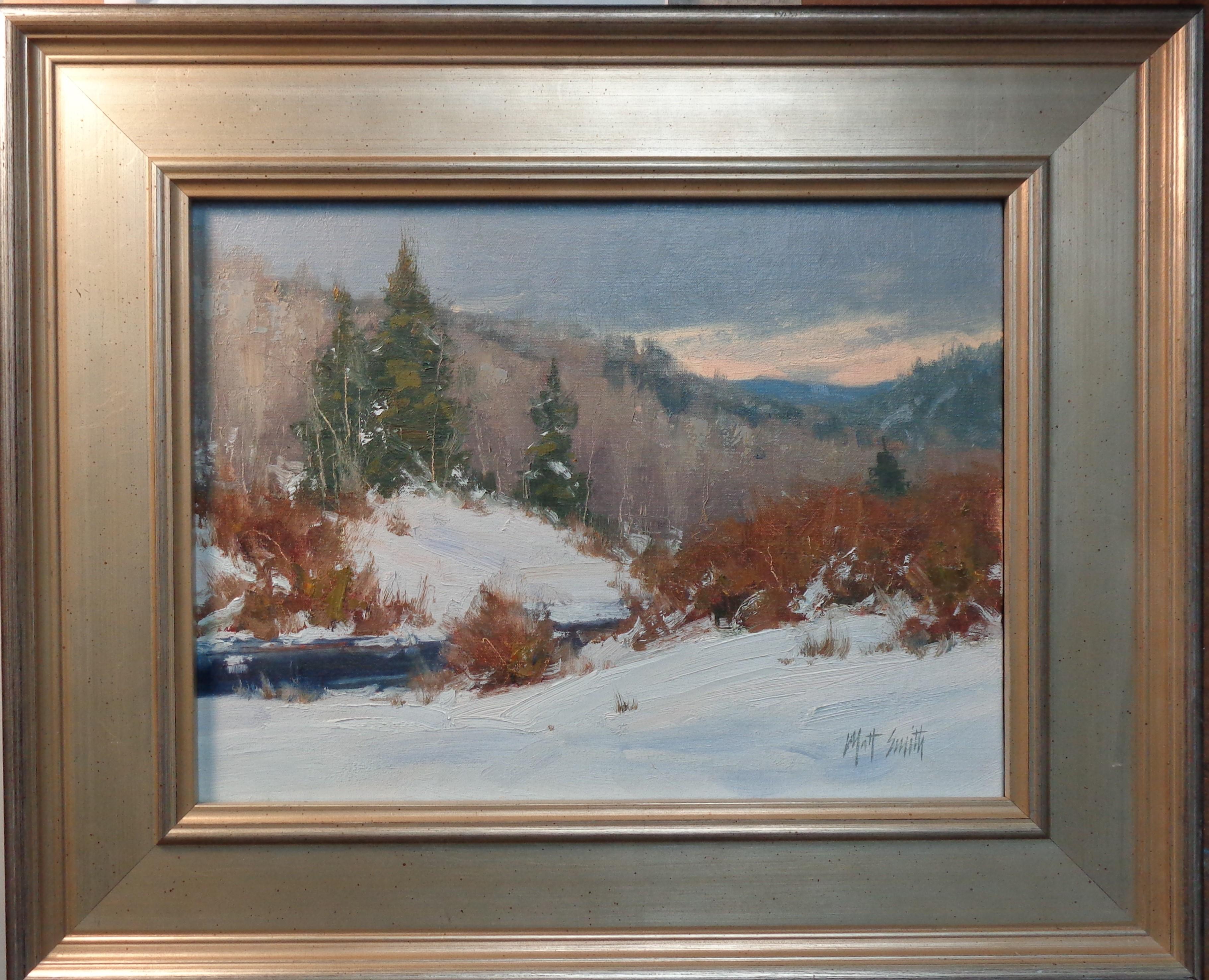 A. Winter mattina in Colorado
olio/tela appoggiato su tavola
immagine 12 x 15,75 senza cornice
Bio
Matt Smith è nato a Kansas City, nel Missouri, nel 1960.  In giovane età si è trasferito in Arizona dove ha sviluppato il suo legame con il deserto di