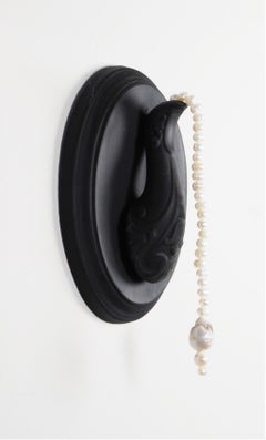 Joey (Spout with pearls), 2021, Black Parian, Freshwater pearls