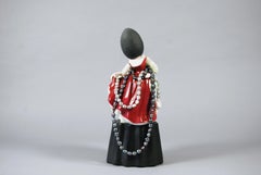Matt Smith, Red Girl with Pearls, Black Parisian, Porcelain Freshwater Pearls