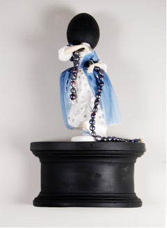 Study in Blue with Black Pearls, 2021, Black Parian, Found Ceramic, Black Pearls