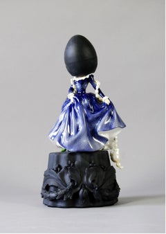 Study in Blue with White Pearls, 2021 Black Parian, Found Ceramic, Pearls