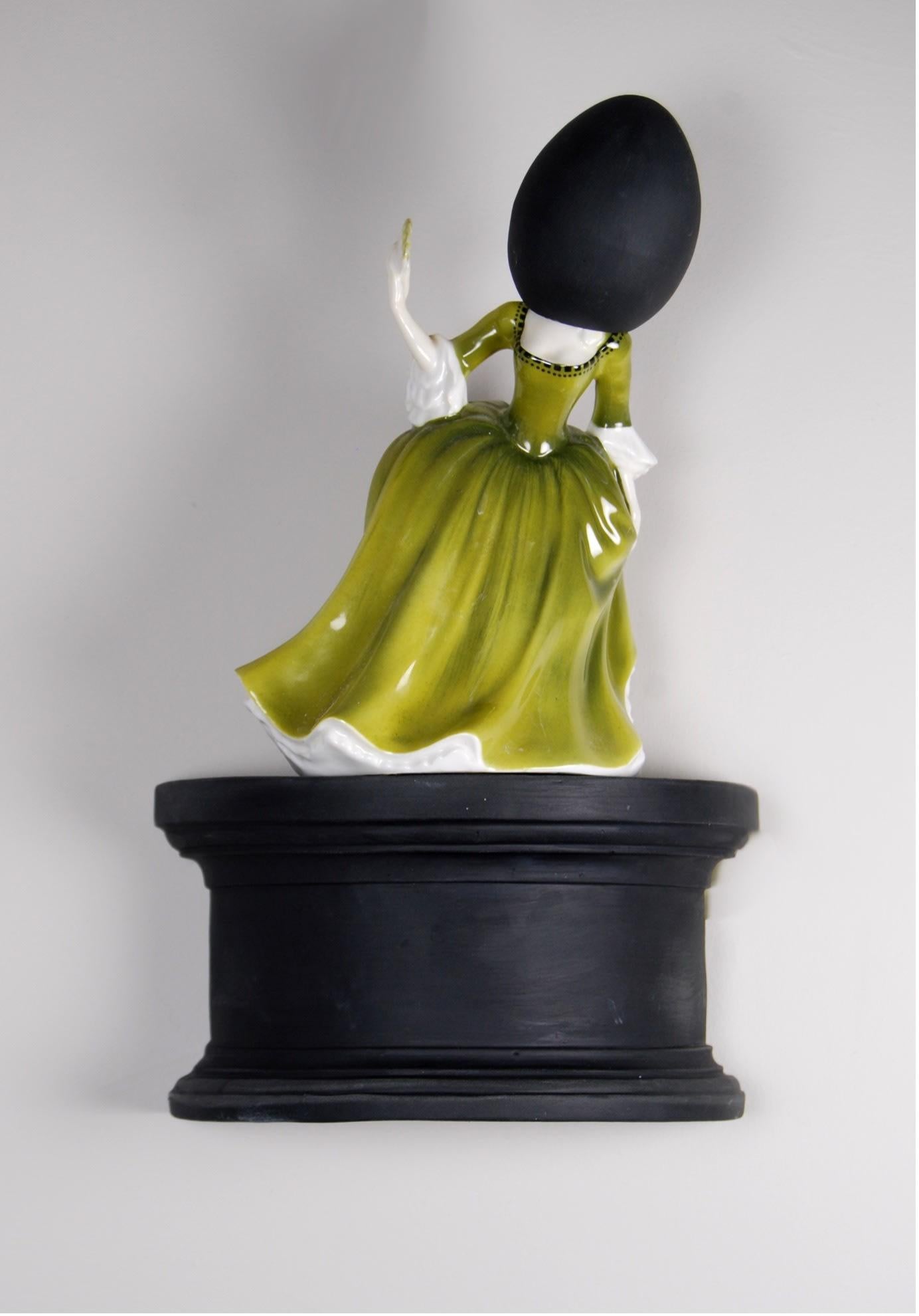 Matt Smith Figurative Sculpture - Study in Green, 2021, Black Parian, Found Ceramic