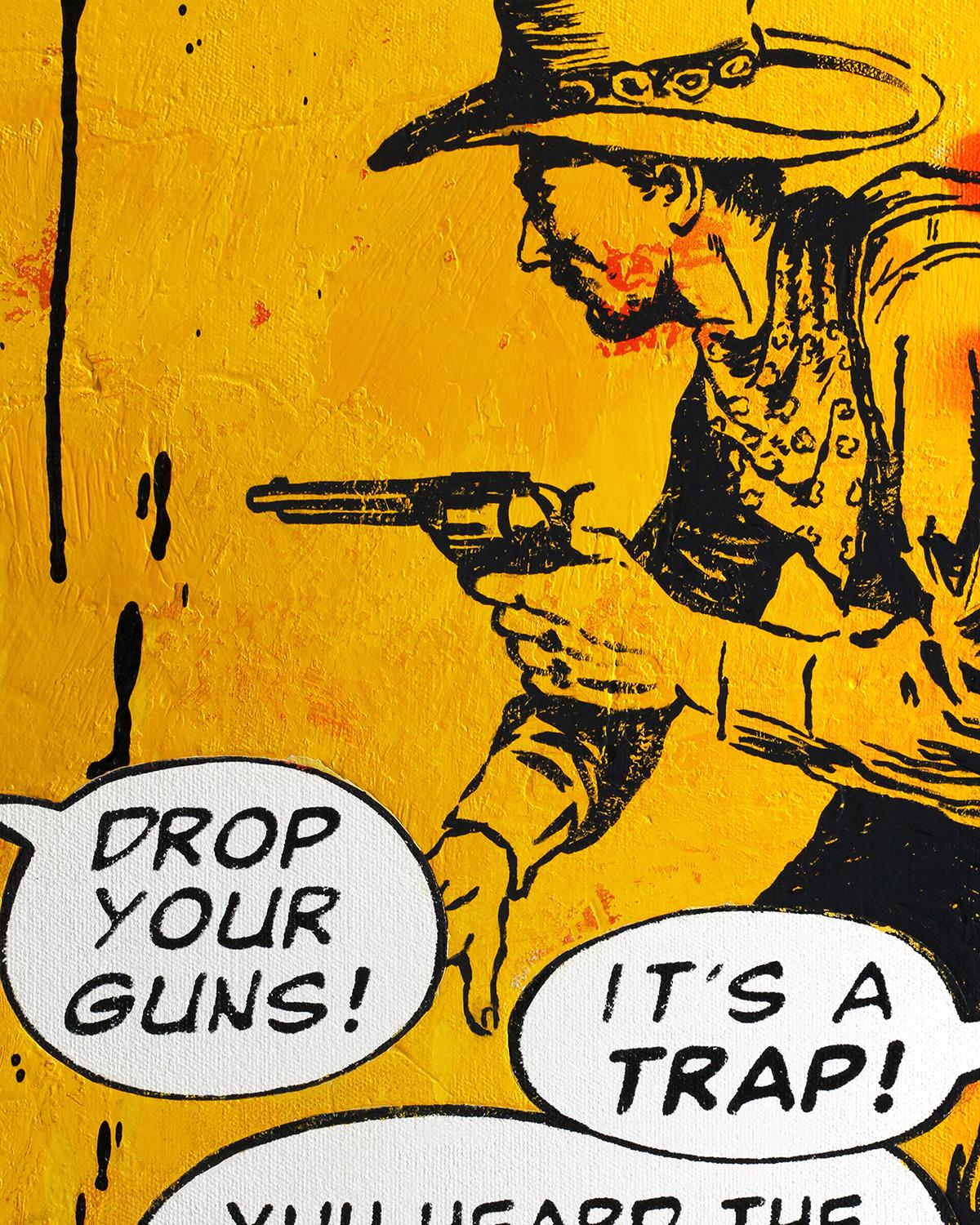 „Drop Your Guns“ Öl auf Leinwand Cowboy Western POP-Kunst  im Angebot 1