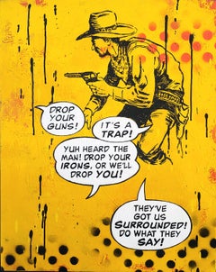 "Drop Your Guns" huile sur toile Cowboy Western POP art 