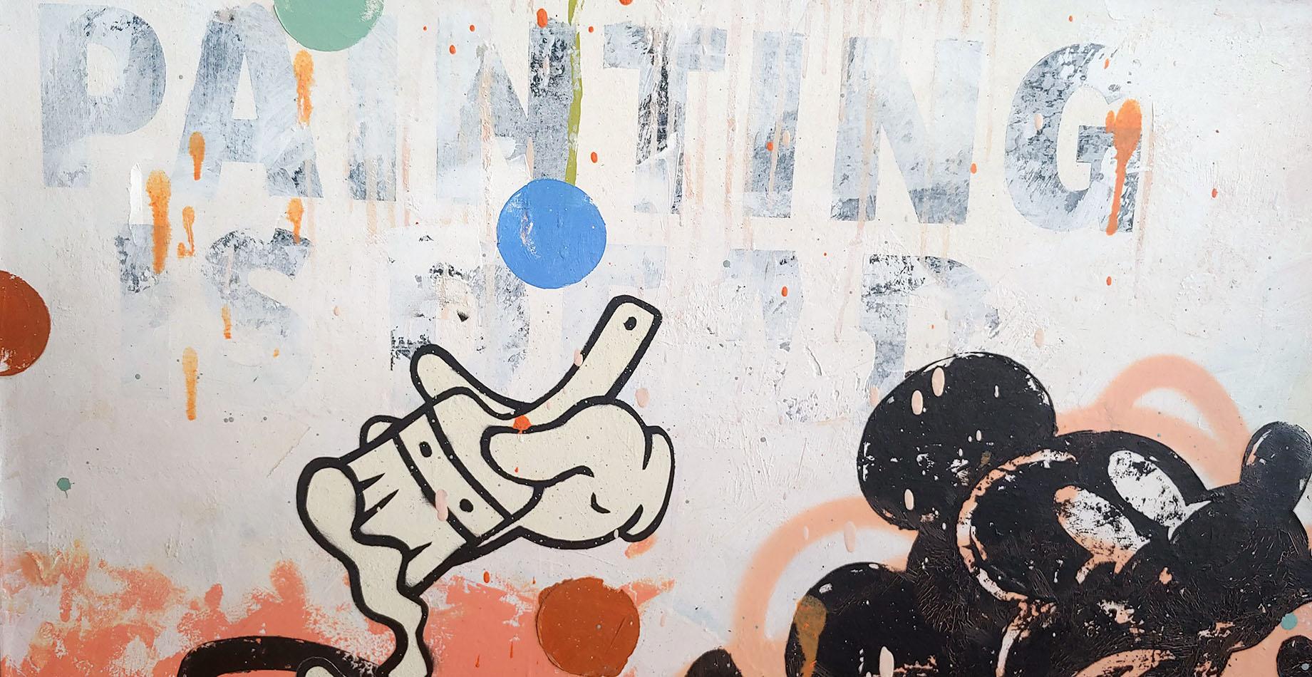 „Endless Summer“ Graffiti, Street Art und Pop Art Mash Up Öl auf Leinwand 32x34“ (Beige), Figurative Painting, von Matt Straub