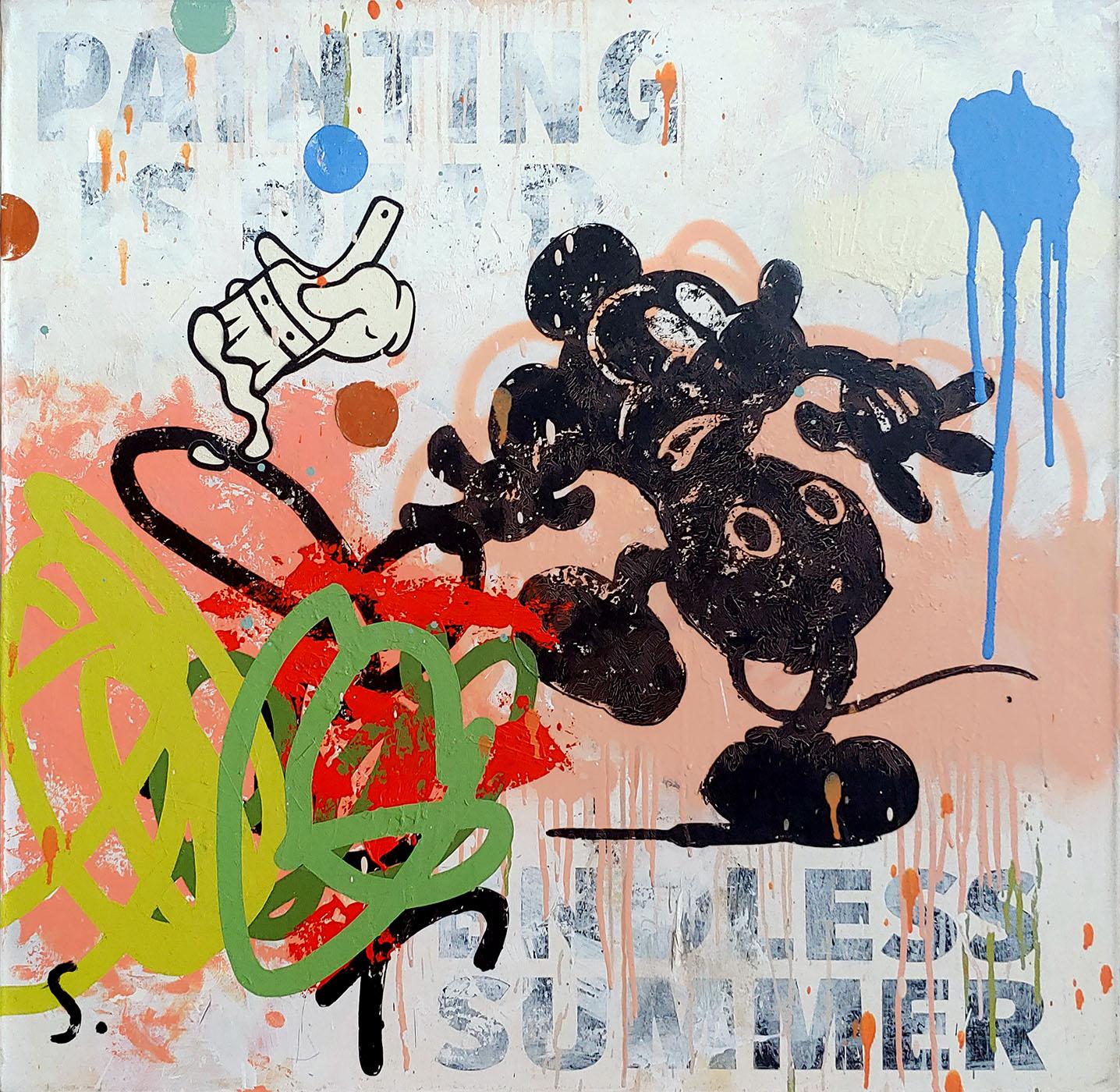 Matt Straub Figurative Painting – „Endless Summer“ Graffiti, Street Art und Pop Art Mash Up Öl auf Leinwand 32x34“