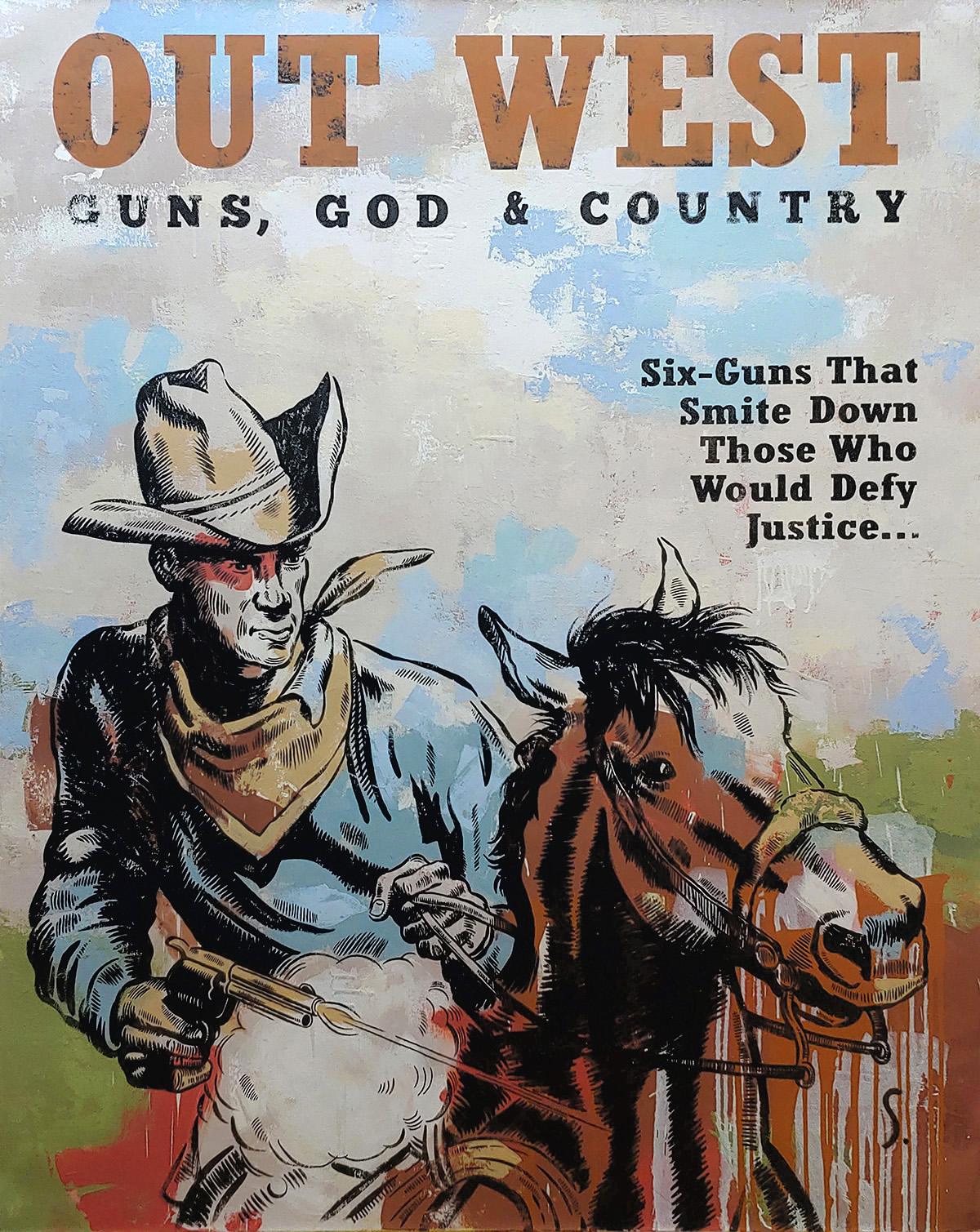 Matt Straub Figurative Painting - "Guns, God and Country"  2022 Cowboy Contemporary Pop Oil on canvas 60x48