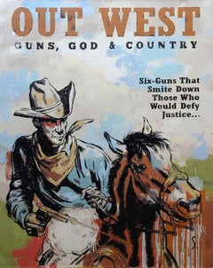"Guns, Dieu et Country  2022 Cowboy Contemporary Pop Huile sur toile 60x48